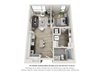 1 bedroom 1 bathroom apartment floor plan. Floorplan Rendering for all units that end in 14 & 16